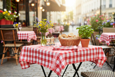 Red and white checkered tablecloth  on a white background