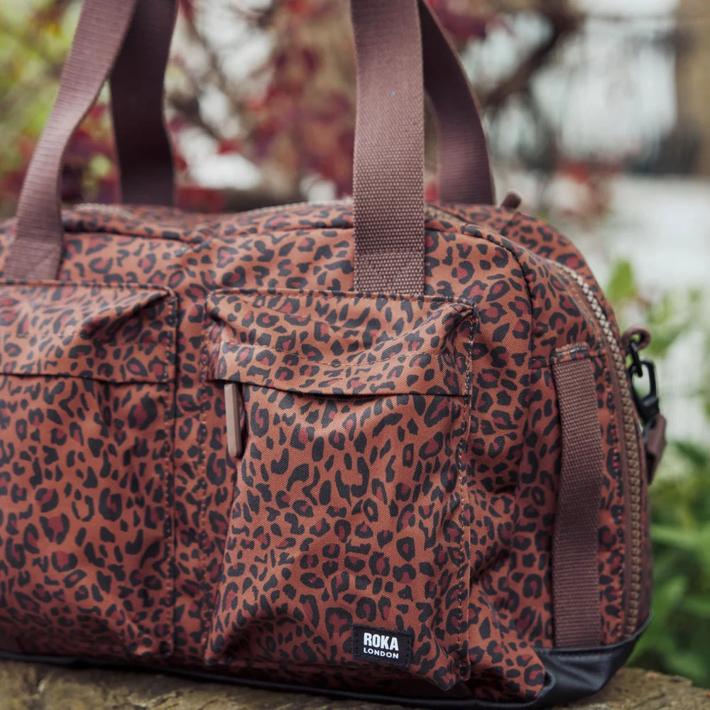 Roka London Gatwick Medium  Duffel Bag, Mini Leopard (Recycled Canvas)