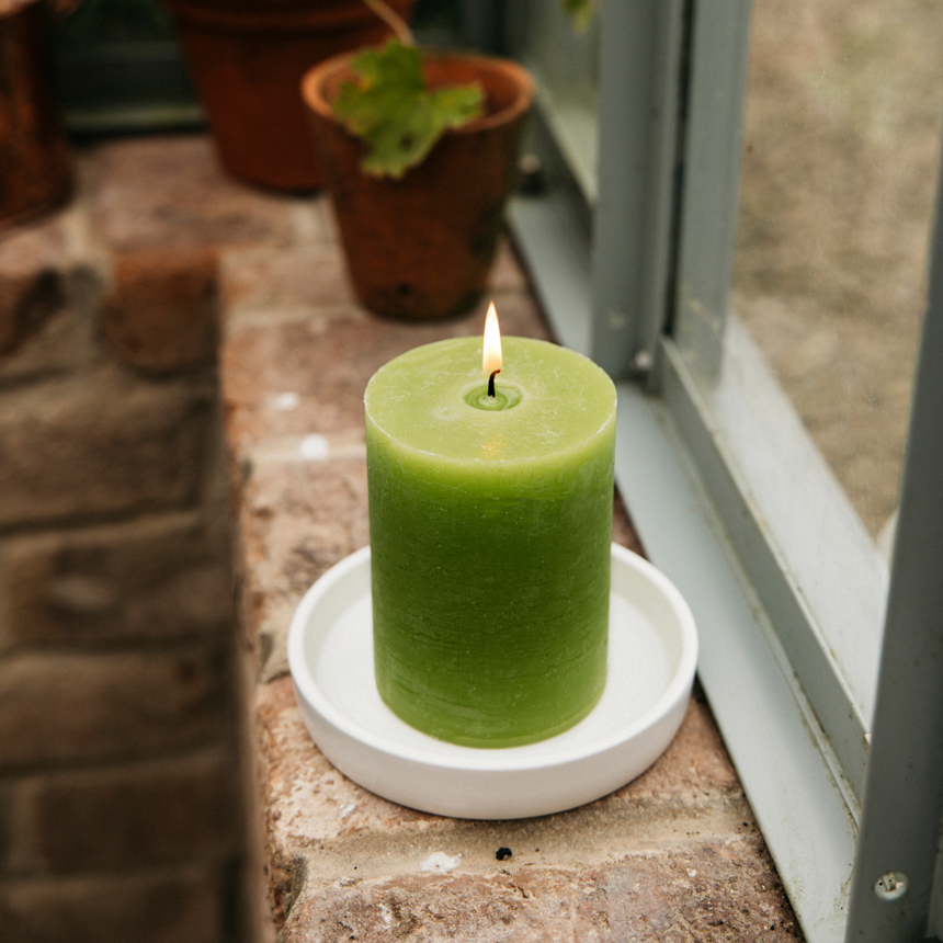 St Eval Geranium Leaf, Scented Coloured Pillar Candle