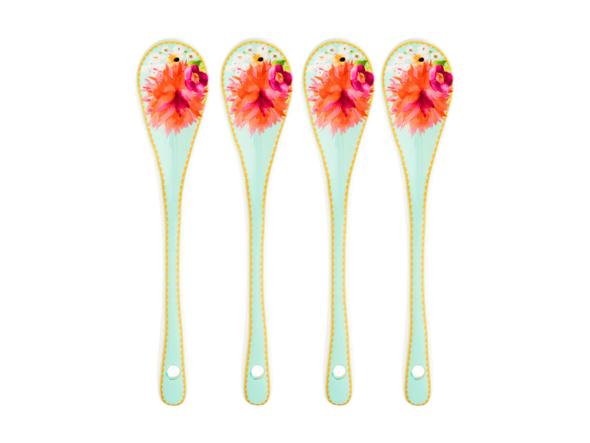 Maxwell & Williams Teas & C’S Dahlia Daze Ceramic Teaspoons, Sky (Set Of 4 )