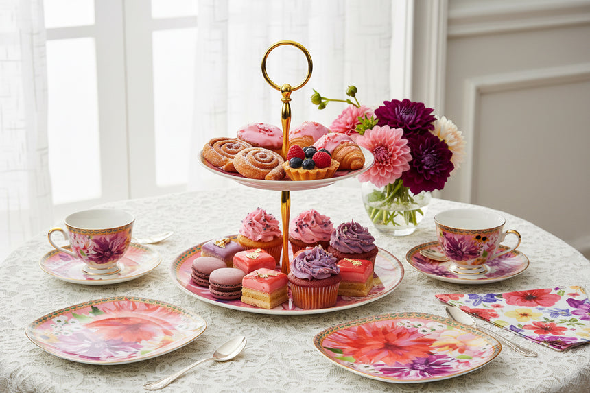 Maxwell & Williams Teas & C’S Dahlia Daze 2 Tiered Cake Stand, Pink
