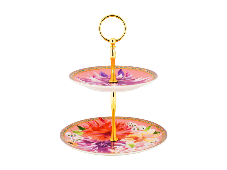 Maxwell & Williams Teas & C’S Dahlia Daze 2 Tiered Cake Stand, Pink