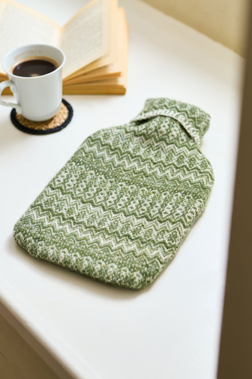Tweedmill Pure New Wool Hot Water Bottle Fair Isle, Sage Green