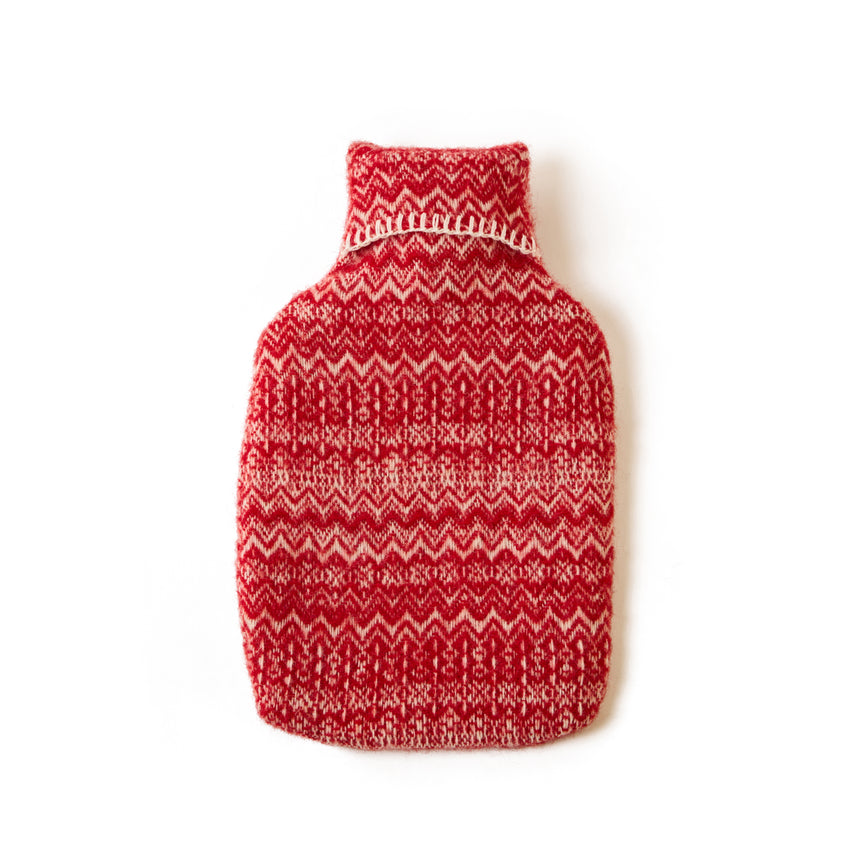 Tweedmill Pure New Wool Hot Water Bottle Fair Isle, Red