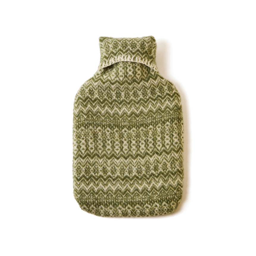 Tweedmill Pure New Wool Hot Water Bottle Fair Isle, Sage Green