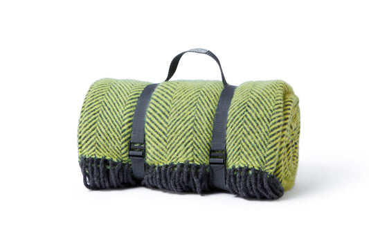 Tweedmill Polo Pure Wool Knitted Picnic Blanket, Herringbone Zest