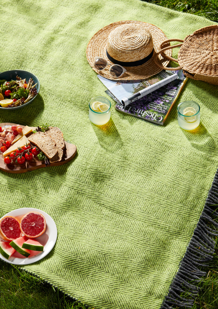 Tweedmill Polo Pure Wool Knitted Picnic Blanket, Herringbone Zest