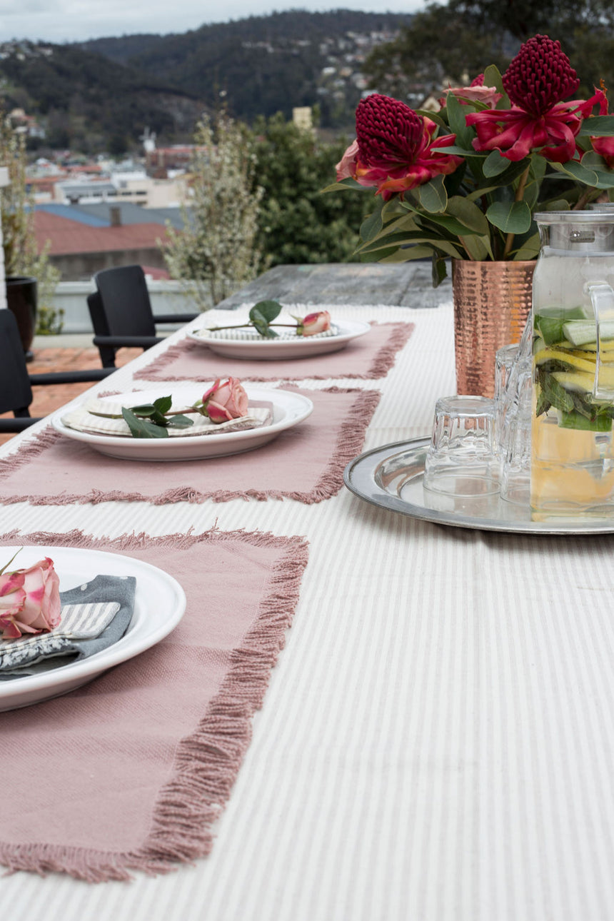 Morgan Wright Manor Stripe Tablecloth, Taupe