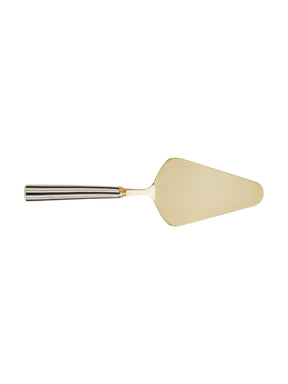 Gold cake server on a white background