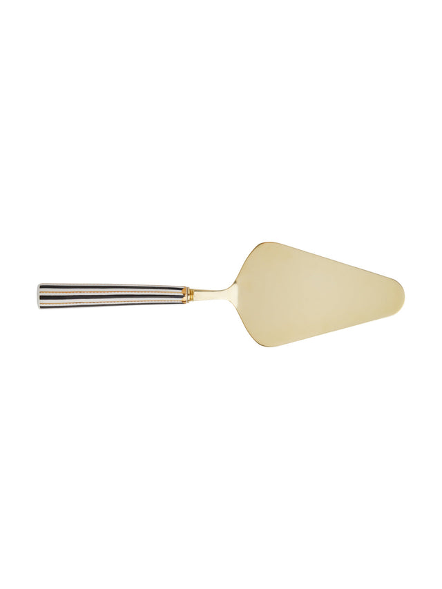 Gold cake server on a white background