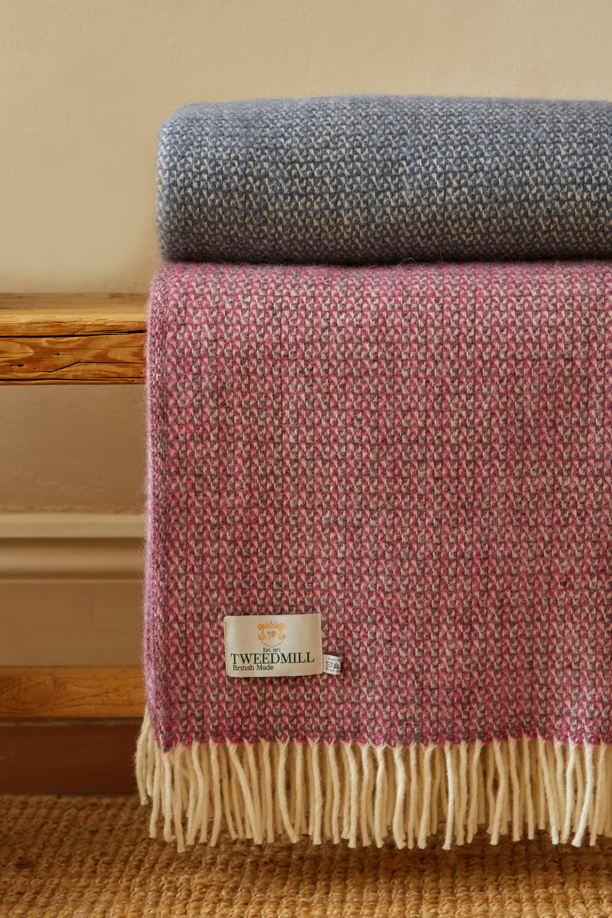 Tweedmill Illusion Pure New Wool Throw, Pink & Grey