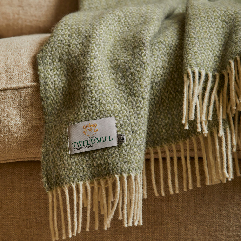 Tweedmill Illusion Pure New Wool Throw, Green & Grey