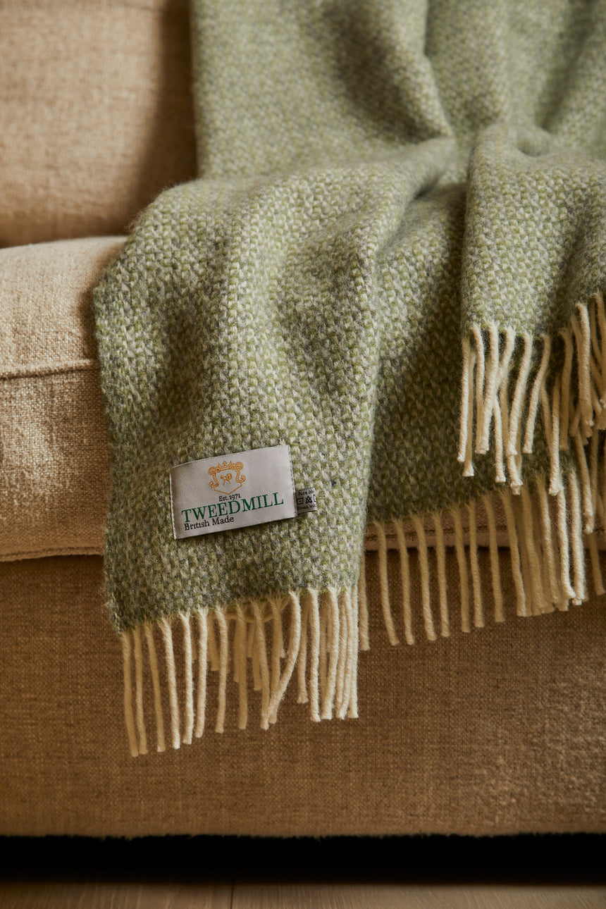 Tweedmill Illusion Pure New Wool Throw, Green & Grey