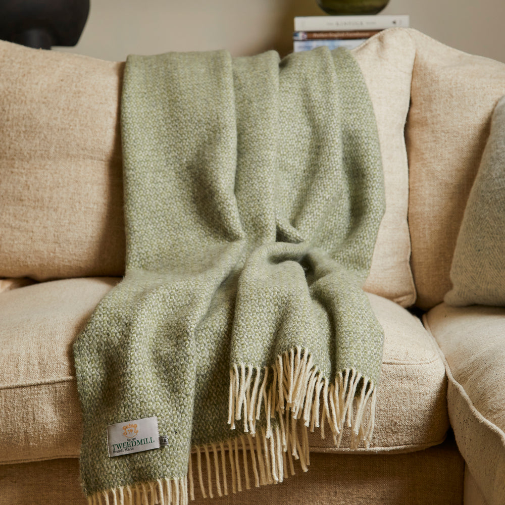 Tweedmill Illusion Pure New Wool Throw, Green & Grey