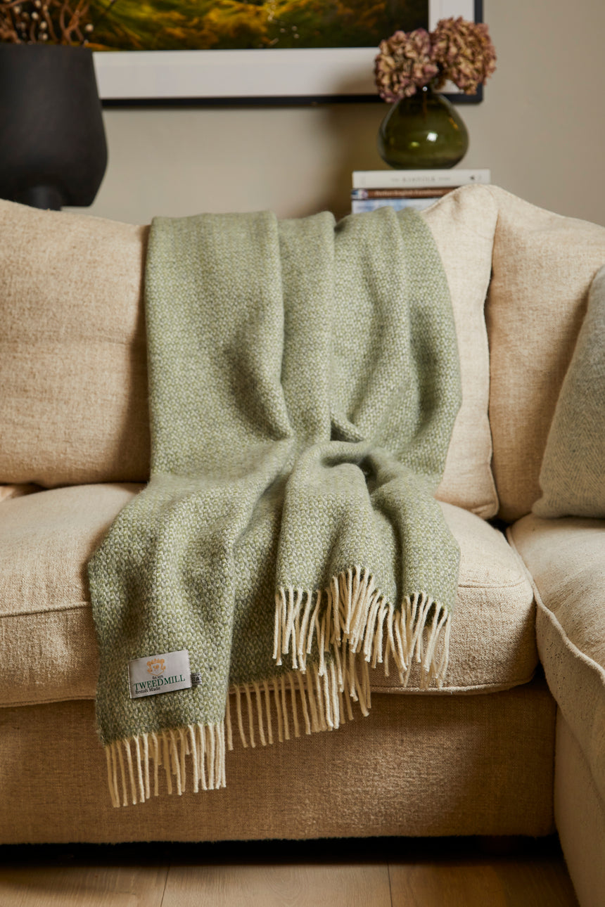 Tweedmill Illusion Pure New Wool Throw, Green & Grey