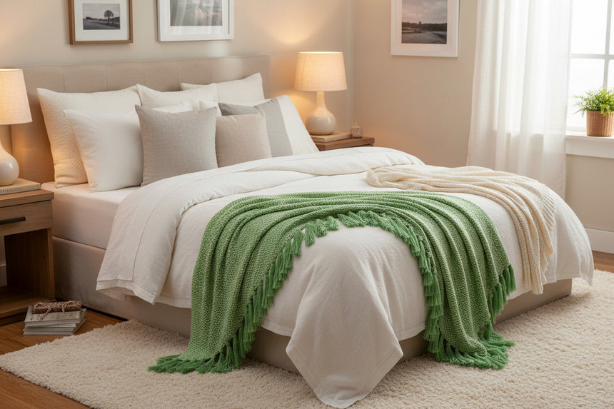 Walton & Co Carnival Recycled Cotton Throw, Green