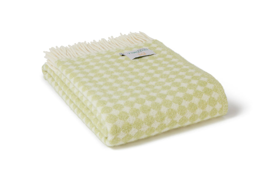 Tweedmill Jacquard Spot Pure New Wool Reversible Throw, Apple Green