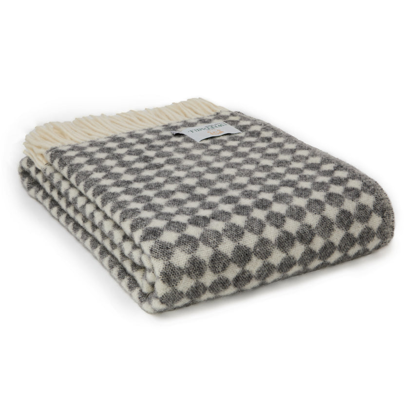 Tweedmill Jacquard Spot Pure New Wool Reversible Throw, Charcoal