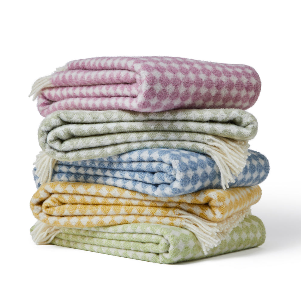 Tweedmill Jacquard Spot Pure New Wool Reversible Throw, Apple Green