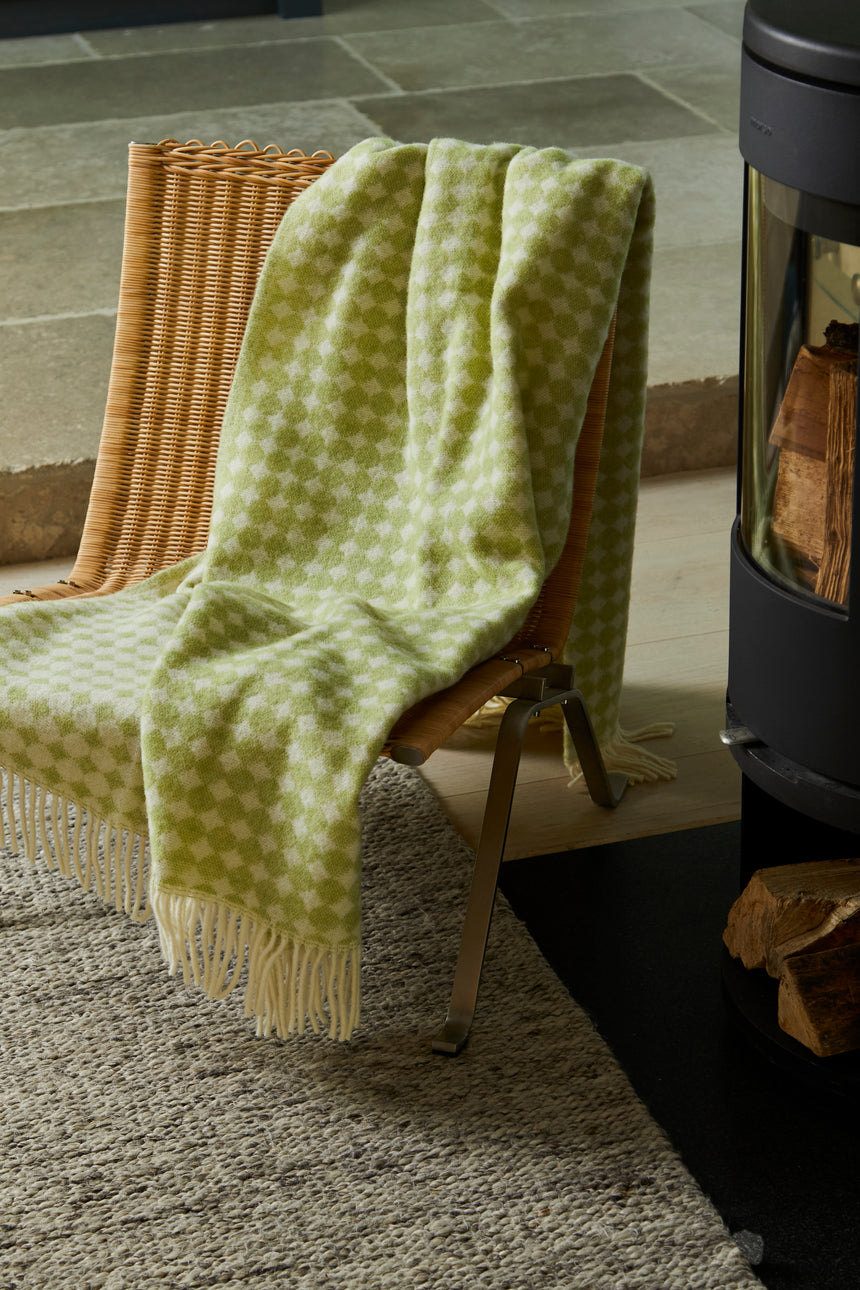 Tweedmill Jacquard Spot Pure New Wool Reversible Throw, Apple Green