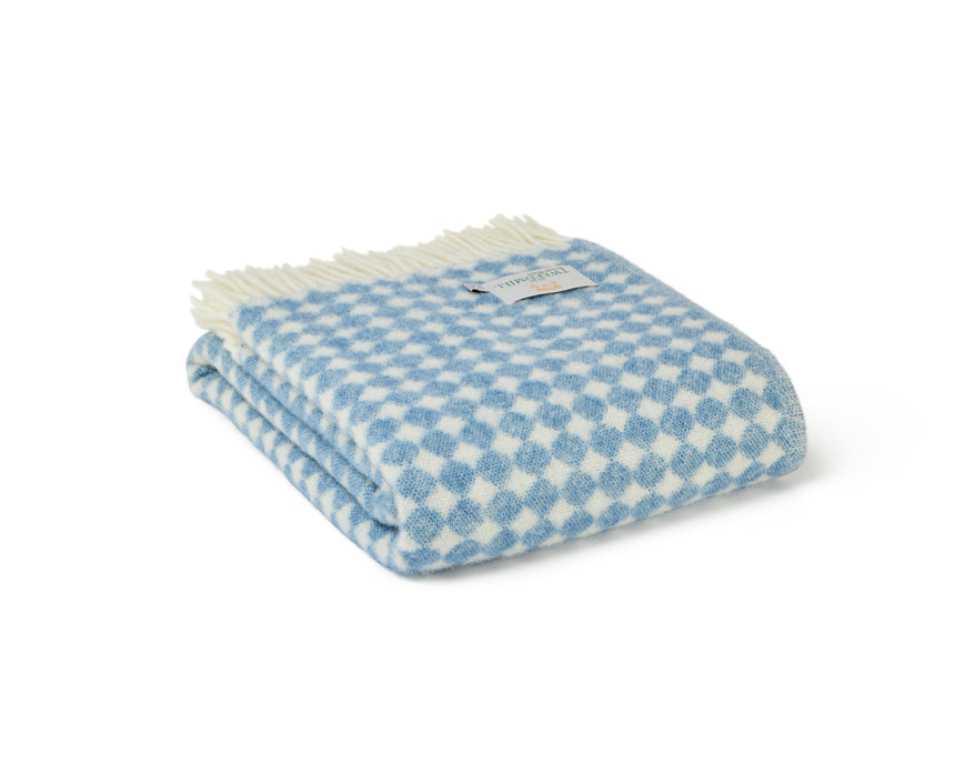 Tweedmill Jacquard Spot Pure New Wool Reversible Throw, Blue Jay