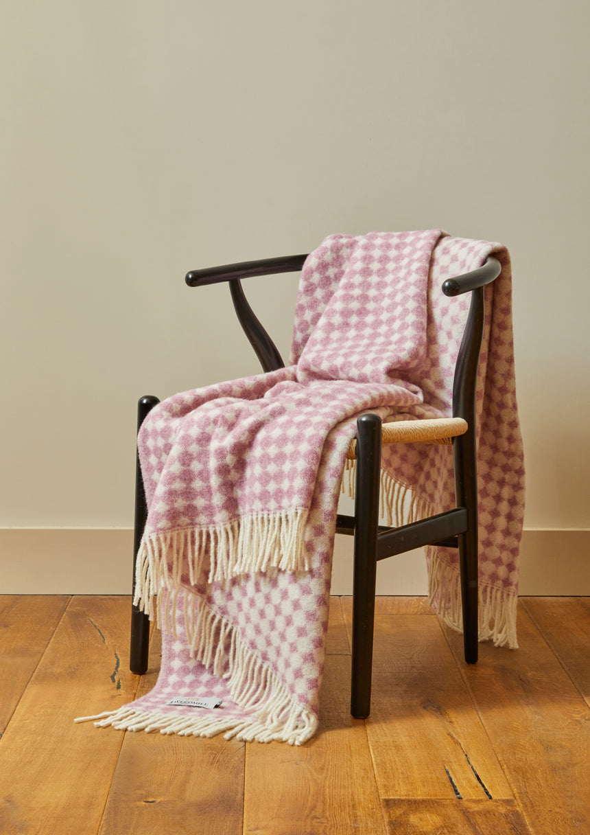 Tweedmill Jacquard Spot Pure New Wool Reversible Throw, Mulberry