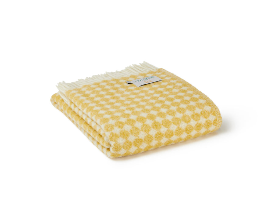 Tweedmill Jacquard Spot Pure New Wool Reversible Throw, Oil Yellow