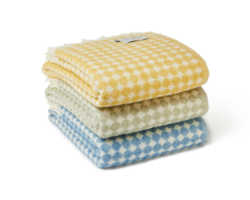 Tweedmill Jacquard Spot Pure New Wool Reversible Throw, Oil Yellow