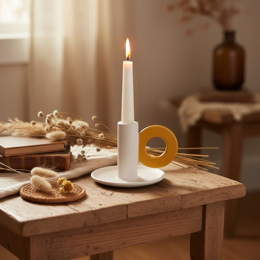 Caroline Gardner Cream & Mustard Candle Holder