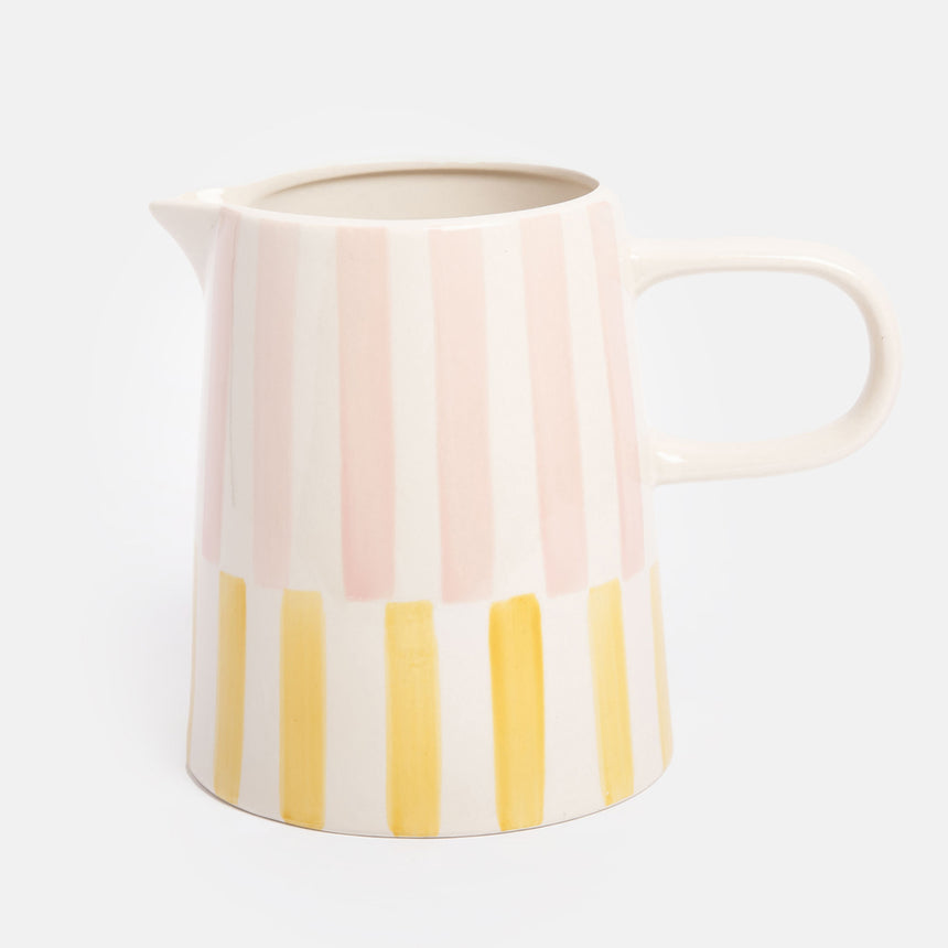 Caroline Gardner Ceramic Pitcher Pink & Yellow Stripes