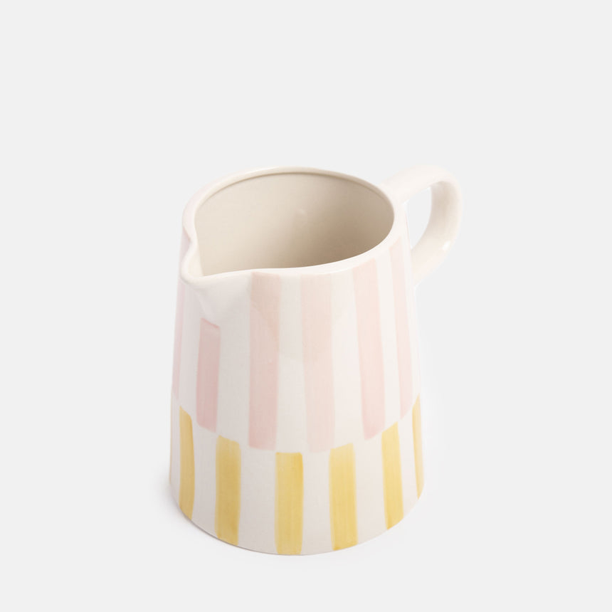 Caroline Gardner Ceramic Pitcher Pink & Yellow Stripes