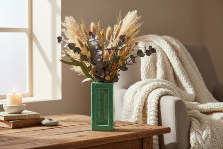 Green rectangular vase with 'Outwood Brick Works Manchester' branding on a white background