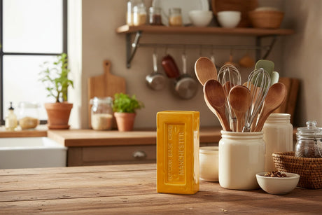 Yellow rectangular vase with 'Outwood Brick Works Manchester' text on a white background