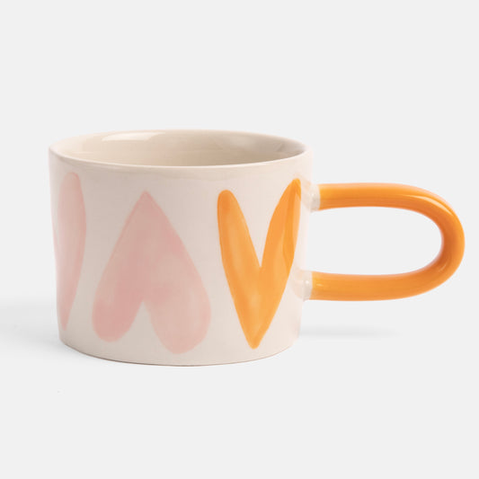 Caroline Gardner Ceramic Mug, Pink & Orange Hearts