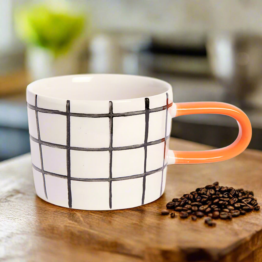 Caroline Gardner Ceramic Mug, Mono Check Grids