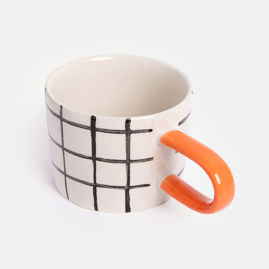 Caroline Gardner Ceramic Mug, Mono Check Grids