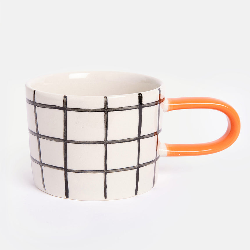 Caroline Gardner Ceramic Mug, Mono Check Grids