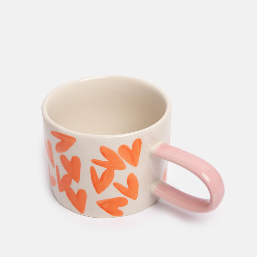 Caroline Gardner Ceramic Mug, Orange Hearts