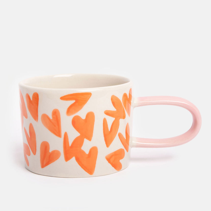 Caroline Gardner Ceramic Mug, Orange Hearts