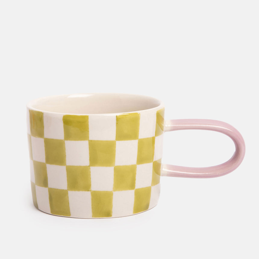 Caroline Gardner Ceramic Mug, Green Checks