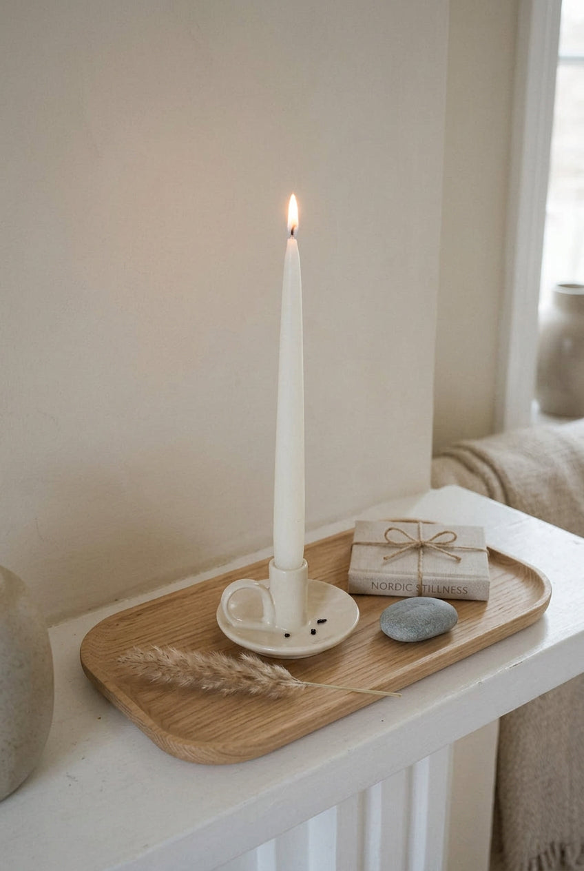 Morgan Wright Wee Willy Winkee  Ceramic Candle Holder, Cream Ridged