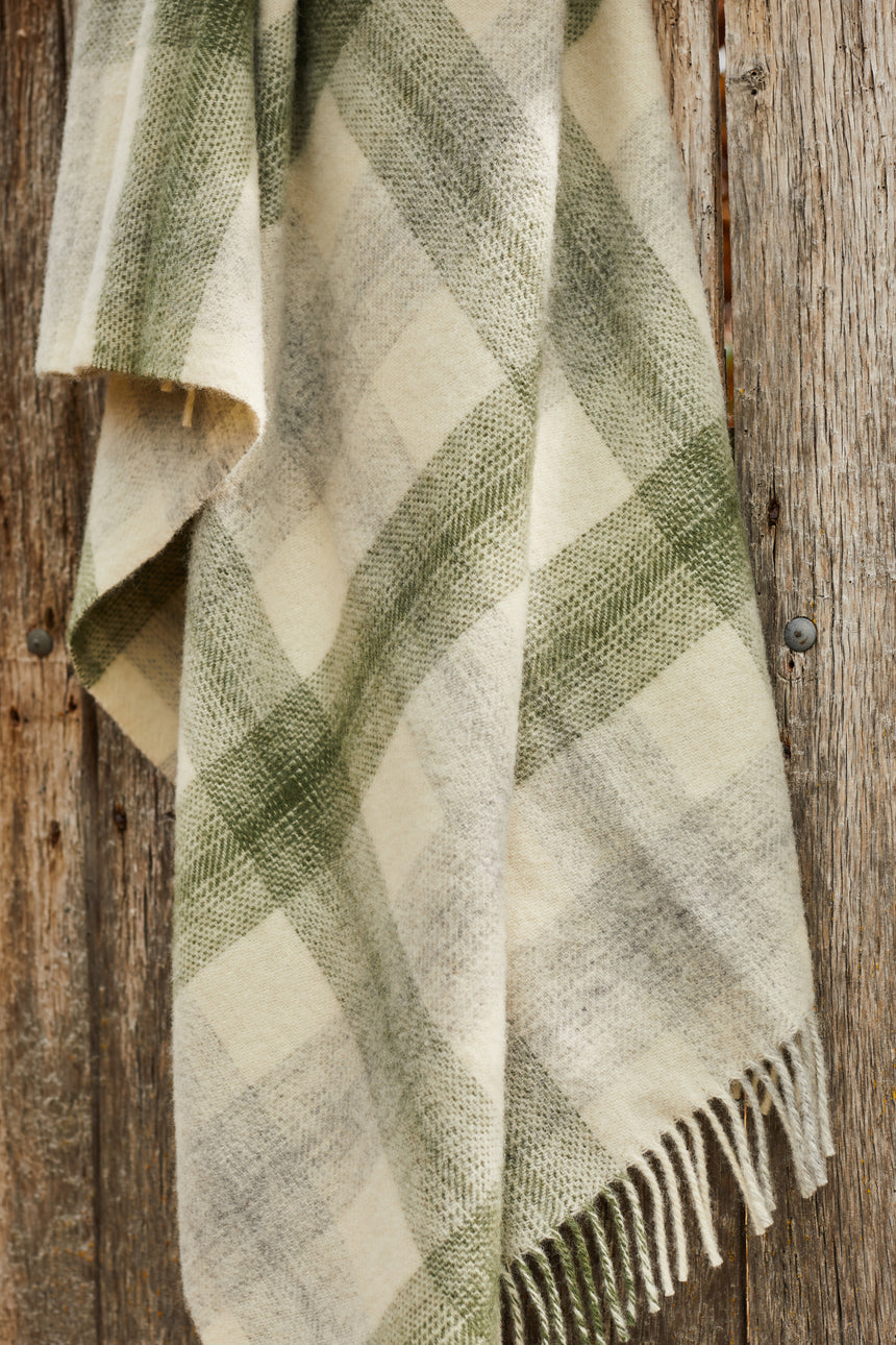 Tweedmill Meadow Check Pure New Wool Throw, Olive