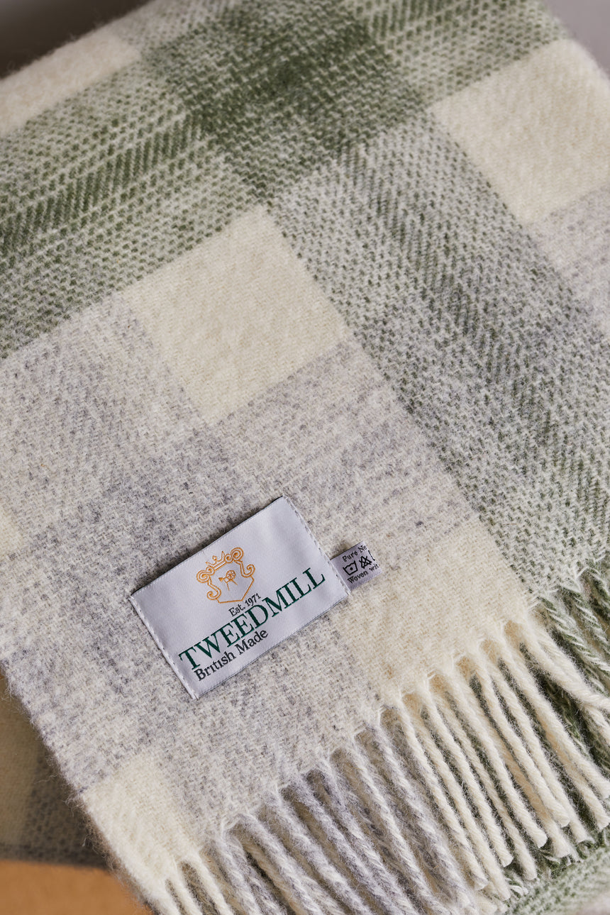 Tweedmill Meadow Check Pure New Wool Throw, Olive