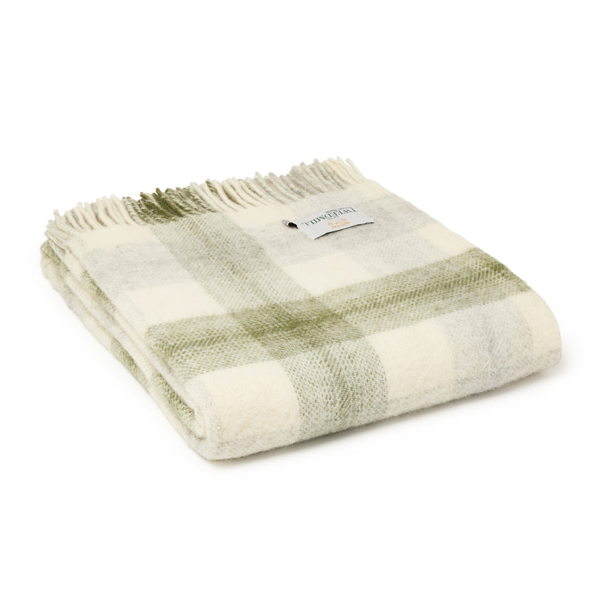 Tweedmill Meadow Check Pure New Wool Throw, Olive