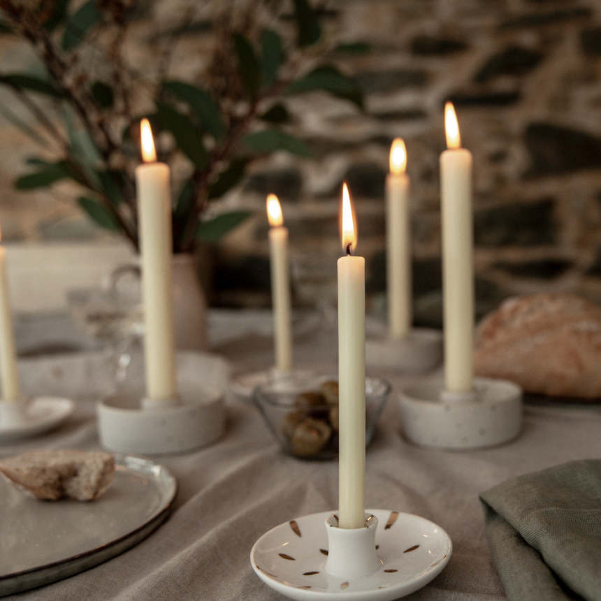 St Eval White Speckled candle holder