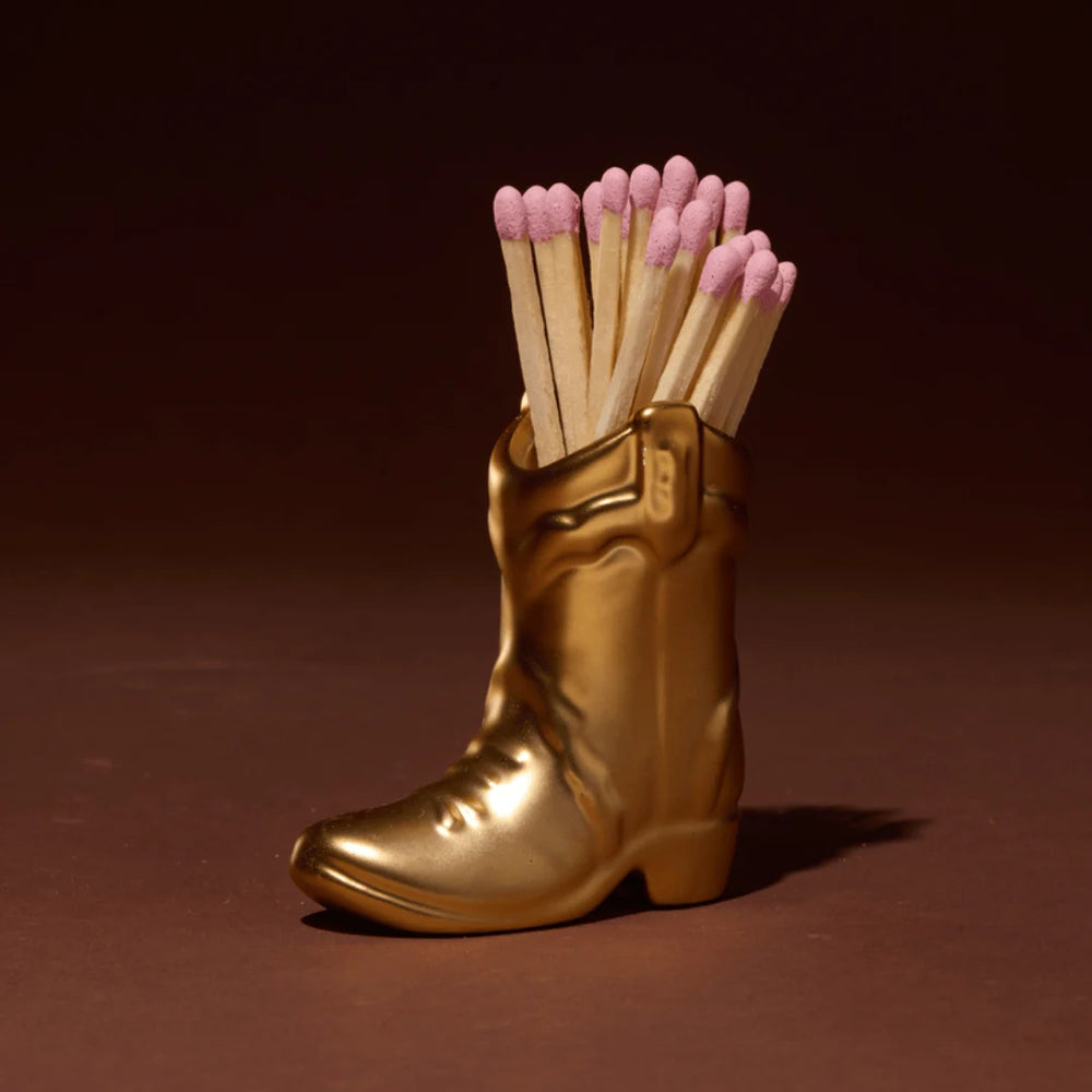 Paddywax Nashville Ceramic Cowboy Boot Match Holder, Gold