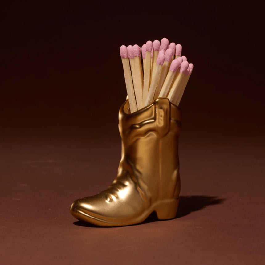 Paddywax Nashville Ceramic Cowboy Boot Match Holder, Gold