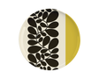 Round plate with black leaf pattern on a white background