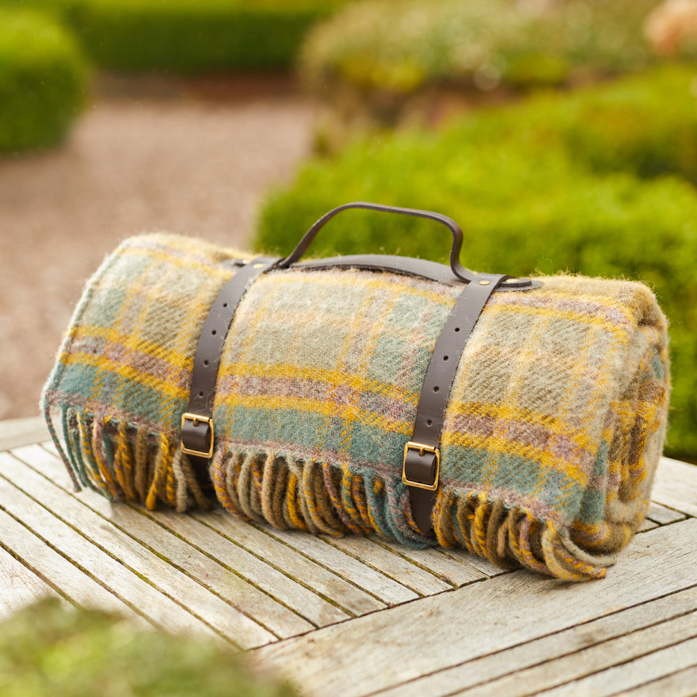 Tweedmill Polo Pure Wool Knitted Picnic Blanket, Cottage Mustard