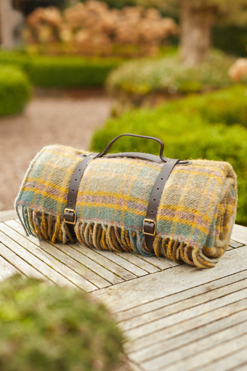 Tweedmill Polo Pure Wool Knitted Picnic Blanket, Cottage Mustard